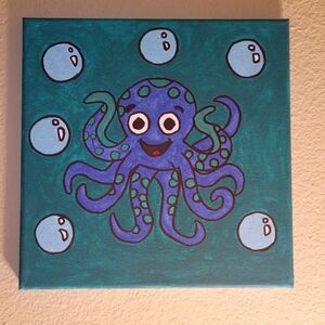 Handmade Octopus Acrylic Painting 10x10 Blue Ocean Wall Art Nursery Home Decor